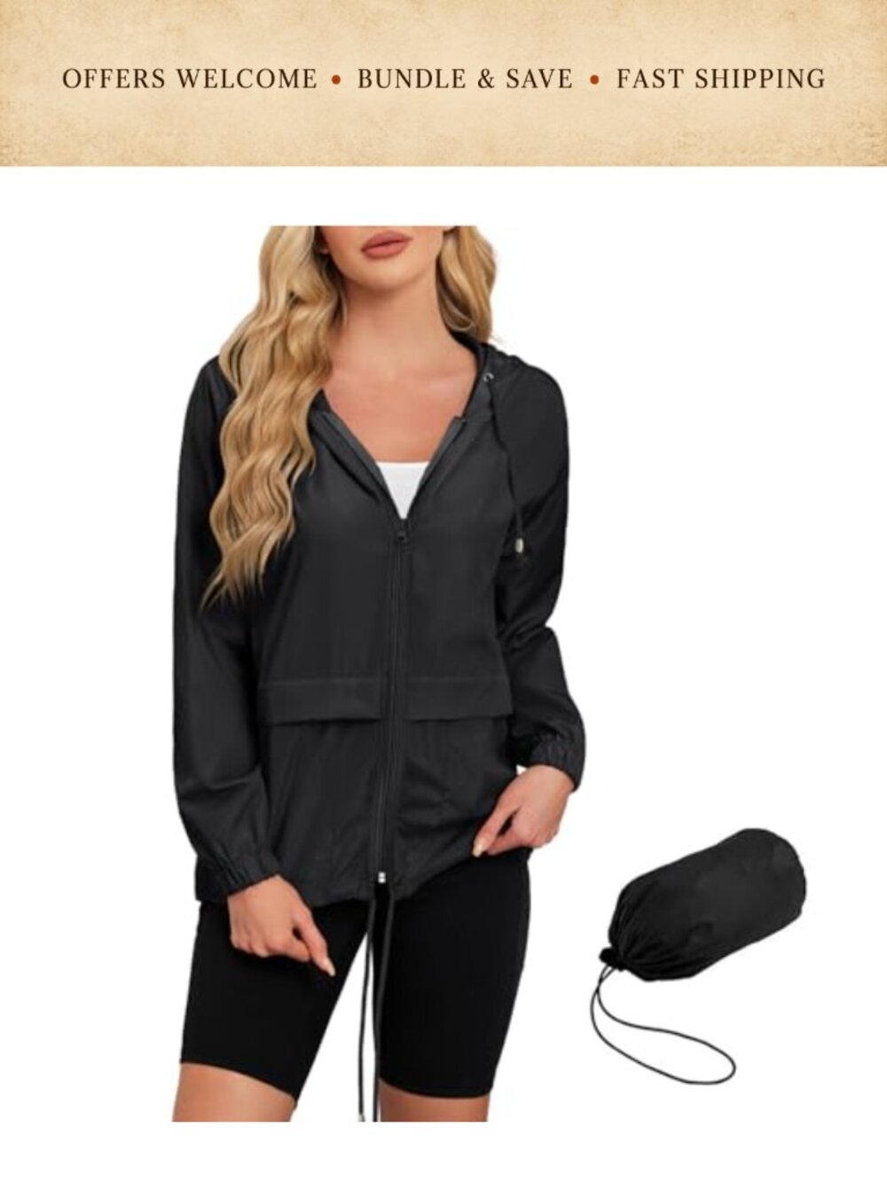 Womens Waterproof Packable Rain Jacket Hooded Lightweight Windbreaker Anorak